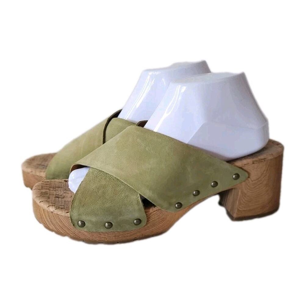 Kork-Ease Womens Size 10 Tatum Sage Green Leather Heeled Platform Sandals